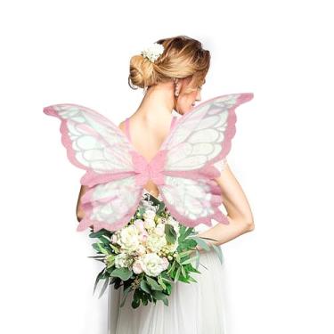 Imagem de Threetols Large Pink Fairy Wings for Adults Women, Butterfly Wings Shiny Transparent Princess Wings Dress Up Sparkling Sheer Wings Fairy Costume for Women Cosplay Party Favor