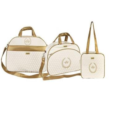 Imagem de Kit Bolsa Maternidade Puppi Coroa Palha e Dourado 3 Peças - Talismã