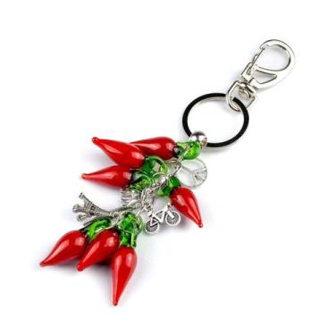 Imagem de Chaveiro Pimentas Murano Cacho Grande Prateado 16cm em Metal - Lua Mís