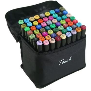 Imagem de Kit Marcadores de ponta dupla de álcool de 48 cores, canetas marcadoras, estudantes, para crianças, adultos, colorir, pintar, esboçar, acompanha estojo preto