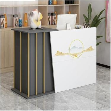 Imagem de Balcão de recepção simples e moderno supermercado loja de conveniência hotel pequeno bar salão de beleza loja de roupas caixa balcão de caixa para salão recepção R, impressão off-white, 100 cm/39,37