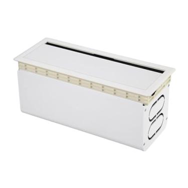 Imagem de AsrMyjcx Cabo de mesa de alumínio com ilhós, placa organizadora de fio de mesa, resistente, portátil, liga de alumínio, à prova de poeira, para casa, tvs, mesa, Branco