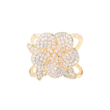 Imagem de Kokoma Anel de cachecol de flor de camélia de cristal para senhora CZ lenço floral fivela lenço de seda cachecóis fivela xale broche declaração anel elegante acessórios de decoração joias, Small,