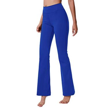 Imagem de Calça legging feminina de cintura alta e desempenho chinFun para ioga, bolso interno oculto, controle de barriga, bootcut, calça de moletom e tornozelo, A Bootcut Plain-royal Blue, L (Waist 30½"-32½", Inseam 28⅔")