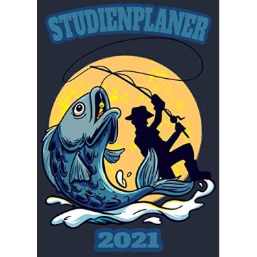 Imagem de Studienplaner 2021: Wochenplaner zum notieren, organisieren und planen DIN A4. Kalender/Terminkalender/Monats- / Tagesübersicht/Kontakt- / Geburtstags listen/Angler Fisch Sonne