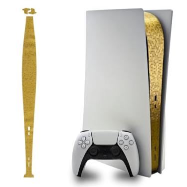 Imagem de Luck&Link Adesivo Skin para PS5 Console Center Part Protection Texture Sticker, para PS5 Disc Edition Host Middle Strip Texture Skin Scratch Skin Resistant (Honeycomb-Gold, PS5 (2020))