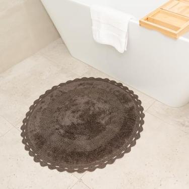 Imagem de Tapete de banho Boho redondo exclusivo com contorno de crochê - Tapetes de banheiro 100% algodão - Reversível - Tapete decorativo antiderrapante boêmio para banheiro e quarto - decoração boho fofa