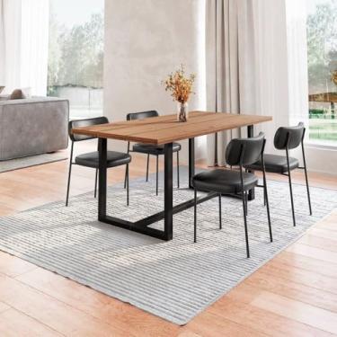 Imagem de Conjunto Mesa de Jantar Rústica de Madeira Maciça com Cadeiras Mona Preto/Marrom