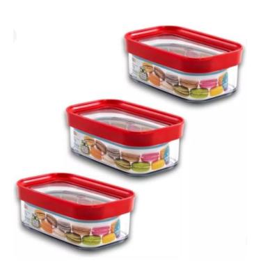 Imagem de Kit 3 Potinhos Herméticos Lanche Escolar Infantil - Helsim, Vermelho