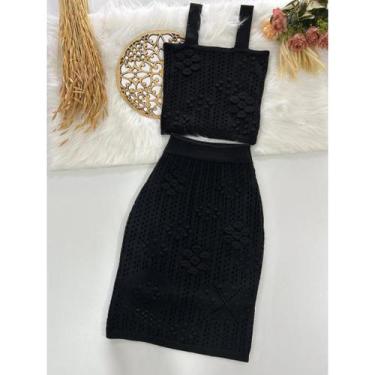 Imagem de Conjunto Feminino Tricô Modal Premium Saia e Cropped Ponto Crochê c/ F