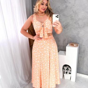 Imagem de Conjunto Cropped E Saia Viscolinho Feminino Liso E Estampado - NoBrand