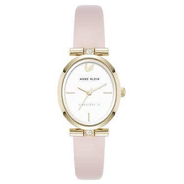 Imagem de Anne Klein Relógio feminino de couro sustentável com detalhes de cristal premium, rosa