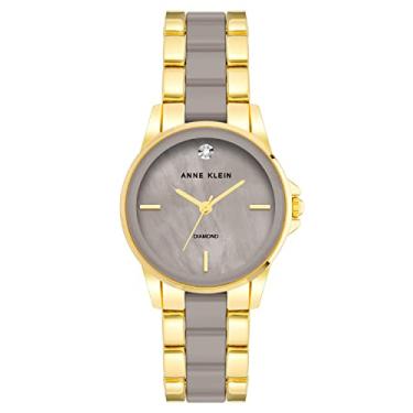 Imagem de Anne Klein Relógio feminino genuíno com mostrador de diamante, AK/4118, Castanho-acinzentado/dourado