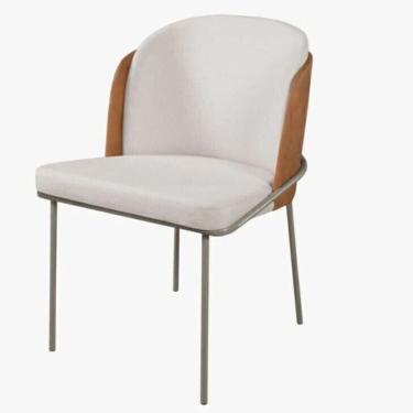 Imagem de Cadeira Jantar Aurora Linho Pés Metal Bege/ Caramelo