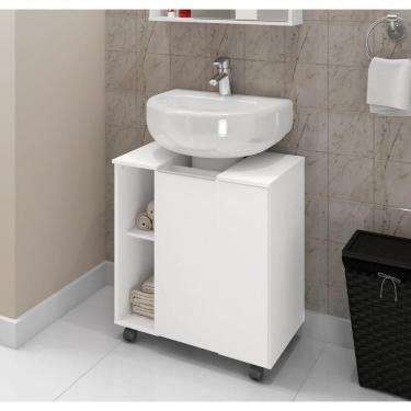 Imagem de Balcão Gabinete De Banheiro Com 1 Porta E Rodízios 55,3cm Multimóveis Cr10129 Branco