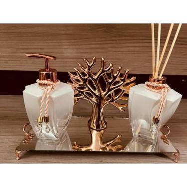 Imagem de Kit Lavabo Rose Gold 4 Peças Difusor Sabonete Bandeja Árvore - Ateliê 