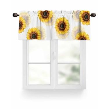 Imagem de Cortina de verão girassóis de cozinha flores rústicas sanefas para janelas cortinas curtas com filtro de luz floral pastoral para varão, tratamento de janela para quarto, sala de estar, 106,7 cm L x
