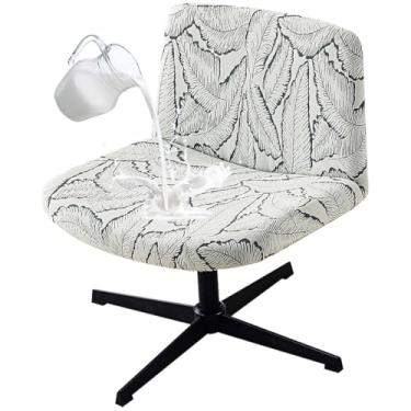 Imagem de Buenanir Capa para cadeira de escritório sem braços, impermeável, cruzada, jacquard, com detalhes no meio das costas, protetor de cadeira giratória para sala de estar, cinza