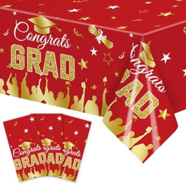 Imagem de Toalha de mesa retangular descartável com 3 peças de 137 x 272 cm – Capa de mesa retangular descartável com design de graduação da Faculdade de 2025, material de festa de formatura, uso interno e