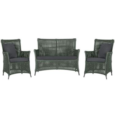 Imagem de Jogo Sofá e 2 Poltronas de Área Igapó Alumínio Pintura Preta Corda Náutica Estofado 11 Trama