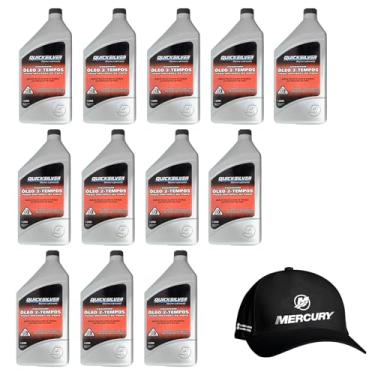 Imagem de Óleo Náutico Quicksilver TCW3 Original 1 Litro Para Motores de Popa Kit 12 Litros + Boné Mercury