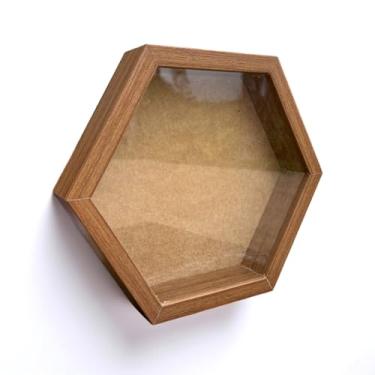 Imagem de Moldura Hexagonal Caixa Alta Com Vidro Expositora Folhas Secas Bordados Quadros Quilling Scrapbook - 1,5x4,5 Cor:Freijó