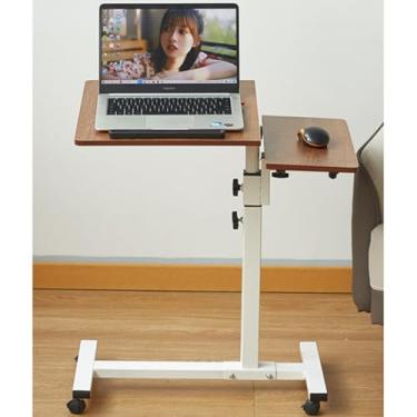 Imagem de Mesa de cama, mesa de cama com rodas para laptop, mesa de cama de hospital para café da manhã, estrutura de madeira e aço resistente para computador, parte superior inclinada, perna dobrável