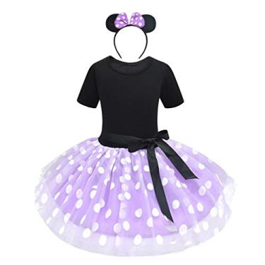 Imagem de Dressy Daisy Vestido de tule para festa de aniversário de bolinhas para bebês meninas com faixa de cabeça rosa/vermelho/roxo/rosa choque, B - Roxo (vestido com faixa de cabeça), 2-3T