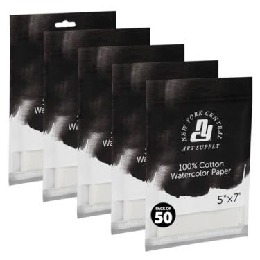 Imagem de New York Central Folhas de papel aquarela, 12 x 18 cm, prensa a frio de 63,5 kg, pacote com 50 - grau profissional, livre de ácido, arquivo - para mídia úmida e seca