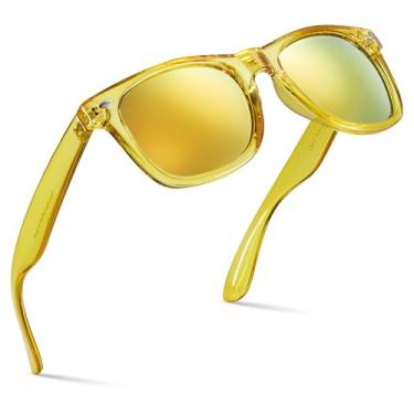 Imagem de Retro Rewind Óculos de sol espelhados coloridos neon anos 80 com armação translúcida para homens e mulheres, Abacaxi translúcido | Espelho amarelo Revo, One size fits most