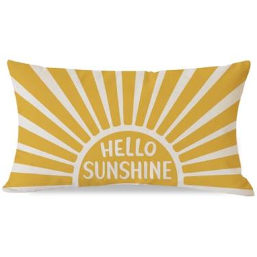 Imagem de PANDICORN Capa de almofada Hello Sunshine Sun 30,5 x 50,8 cm amarela para decoração boho primavera verão decoração lombar decorativa capa de almofada para casa quarto sala de estar sofá sofá pátio