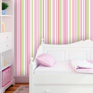 Imagem de Papel de Parede Autocolante Listrado Rosa e Verde 270 - Inove Papéis d