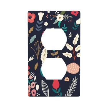 Imagem de Tampa de tomada elétrica para receptáculo de dispositivo duplex preto com flores coloridas, 1 placa de interruptor e tampa de tomada 7 x 11,4 cm para cozinha, quarto, decoração de casa