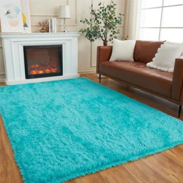 Imagem de AMTOVO Tapete felpudo fofo tapetes de pelúcia macios para quarto sala de estar, tapetes grandes antiderrapantes para quarto de crianças sala de jogos 1,8 m x 2,3 m, azul