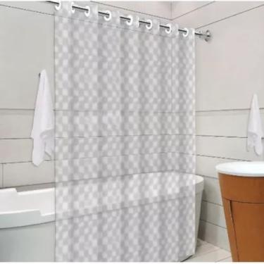 Imagem de Cortina de Box para Banheiro em PVC, 138x185cm, Impermeável, Antimofo, com Ilhós, Design Quadriculado, Translucida