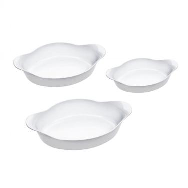 Imagem de Conjunto De Assadeiras Ovais Marinex Opaline Em Vidro Temperado 3 Peças Branco