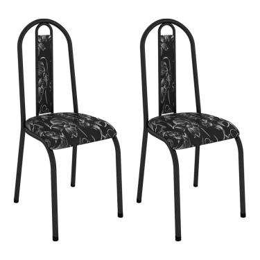 Imagem de Kit 2 Cadeiras De Cozinha Arizona Estampado Preto Florido Pés De Ferro Preto