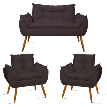 Imagem de Kit Namoradeira Opala Sala Quarto e 02 Poltronas Balaqui Decor Cinza