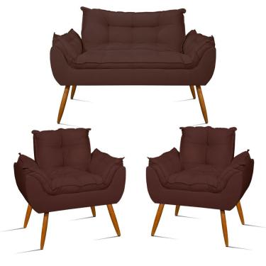 Imagem de Kit Namoradeira Opala Sala Quarto e 02 Poltronas Balaqui Decor Marrom