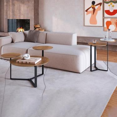 Imagem de Kit Mesa Centro E Lateral Chanfrada Pes Metal Preto Hanover Artesano Hanover Preto