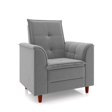 Imagem de Poltrona Da Mamãe Sala De Estar Gracy Com Pés Palito Veludo Cinza G85 - Gran Belo