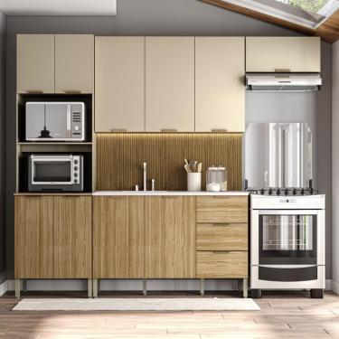 Imagem de Armário De Cozinha Completa Com Balcão Para Pia 10 Portas Glam Freijó-vanilla-com Ripado