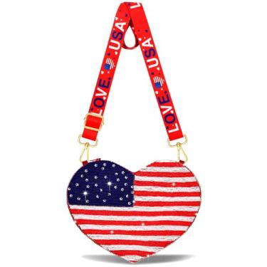 Imagem de CEALXHENY Bolsa feminina de 4 de julho com contas de lantejoulas e estrela dos EUA, bandeira americana, bolsa de ombro transversal, roupas de 4 de julho, Multicor, Estilo D