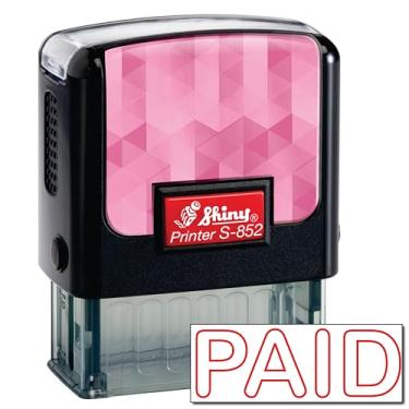 Imagem de Shiny Carimbo de borracha autotintado com carimbo pago, área de impressão de 1,27 cm x 3,5 cm, tinta vermelha, recarregável