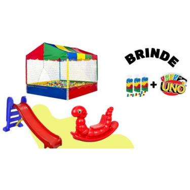 Imagem de KIT Infantil Piscina 1x1 Completa 300 Bolinhas+Escorregador Médio Verm