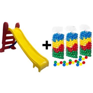 Imagem de Kit infantil escorregador médio amarelo c/ vermelho e 1 piscina de bol