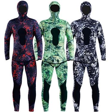 Imagem de Traje de mergulho camuflado MYLEDI 3 mm neoprene super elástico livre mergulho e pesca arbala, incluindo John longo e jaqueta (MY009, G)