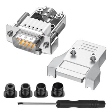 Imagem de QIANRENON Conector serial DB9 sem solda compacto DB9 macho crimpagem terminal breakout adaptador banhado a ouro D-SUB 9 pinos plugue sem solda, parafuso frontal, tubo traseiro, para reparo RS232/RS485