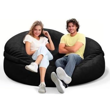 Imagem de Cadeira de pufe para adultos de 1,8 m, capa macia removível para quarto de adolescentes/meninas, poltronas fofas gigantes de chão redondo (sem enchimento, preto)