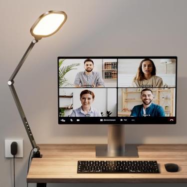 Imagem de LitONES Luz de videoconferência para computador, iluminação de zoom regulável para chamadas de vídeo, reuniões, laptop e webcam, anel de luz de 15 W com braçadeira C, braço giratório, controle remoto
